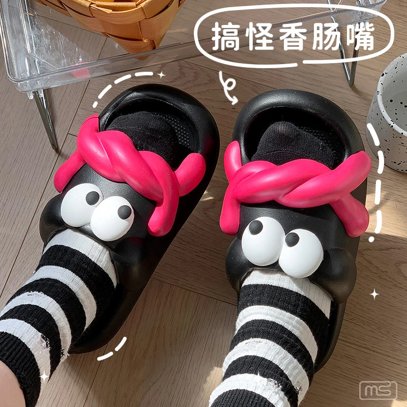 卡通搞怪麻花大眼睛凉拖鞋夏季居家室内防滑厚底学生外穿百搭拖鞋