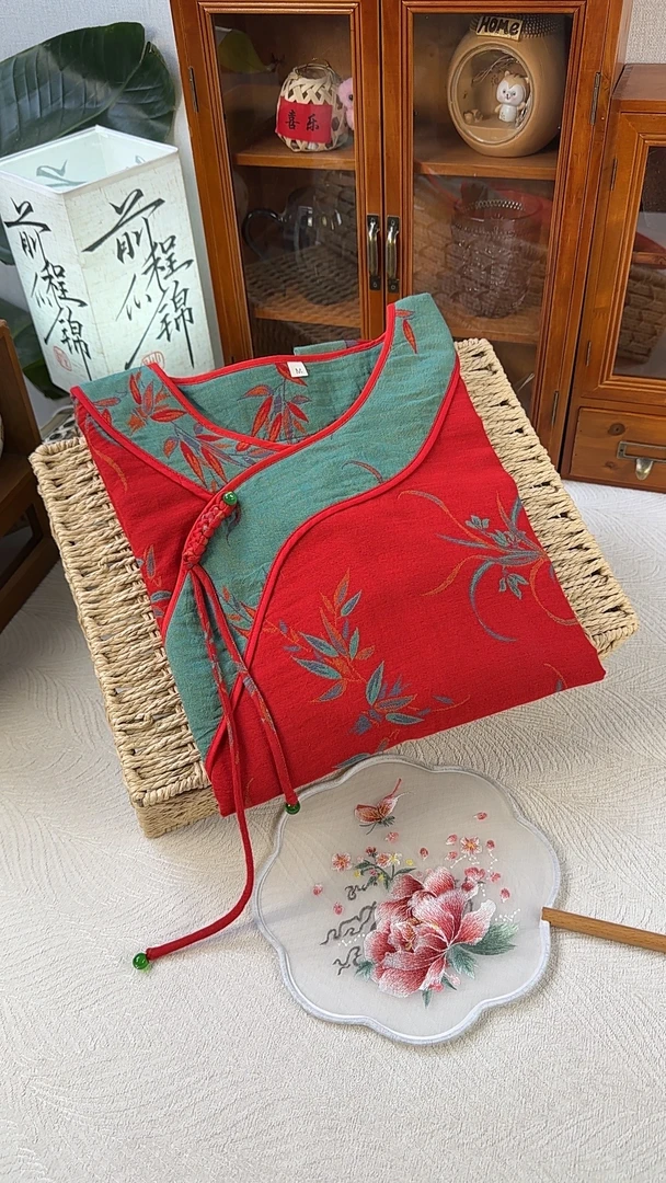 【锦喜】新款上新春款中式盘扣定位提花色织棉工艺家居服长袖裤套装