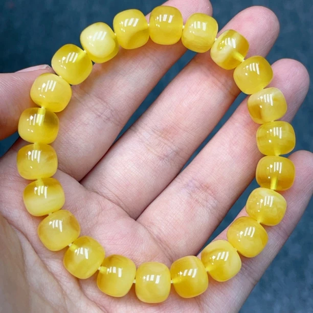 白花鸡油黄10mm蜜蜡精工老型手串