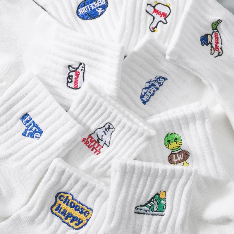 日本多巴胺袜子男士中短筒纯棉防臭吸汗夏季款秋潮牌ins透气黑白