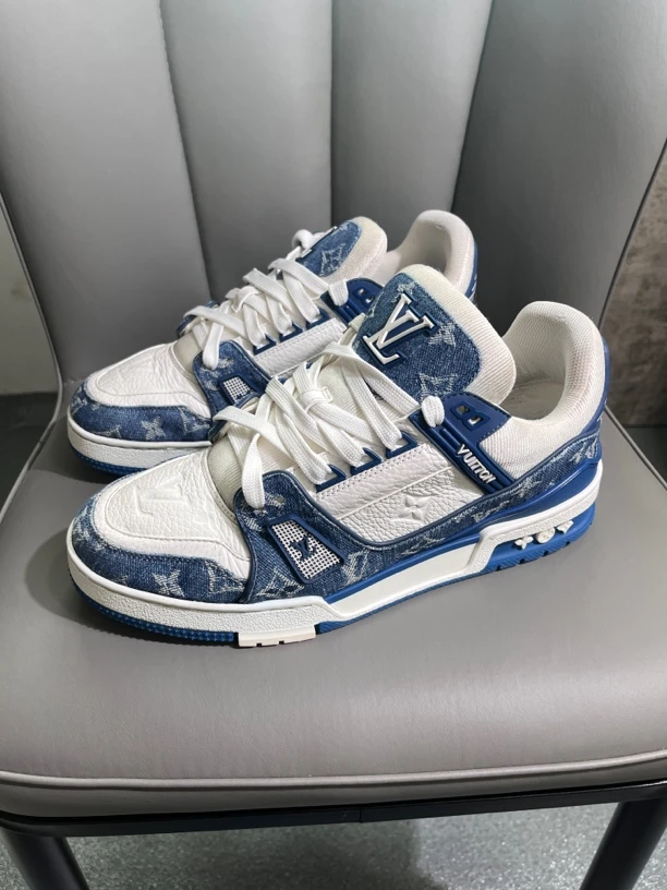 41.5码/7.5/lv/trainer/白蓝/牛仔板鞋蓝色低帮