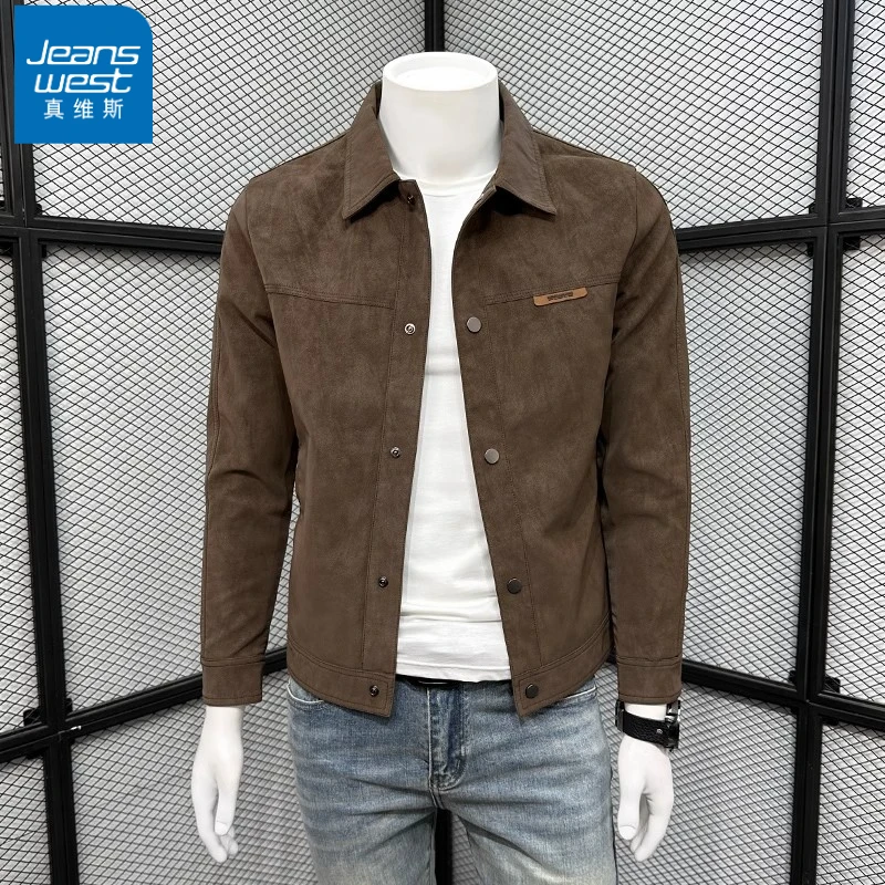 真维斯黑色简约休闲百搭高质量夹克外套2025新款春秋时尚翻领大气