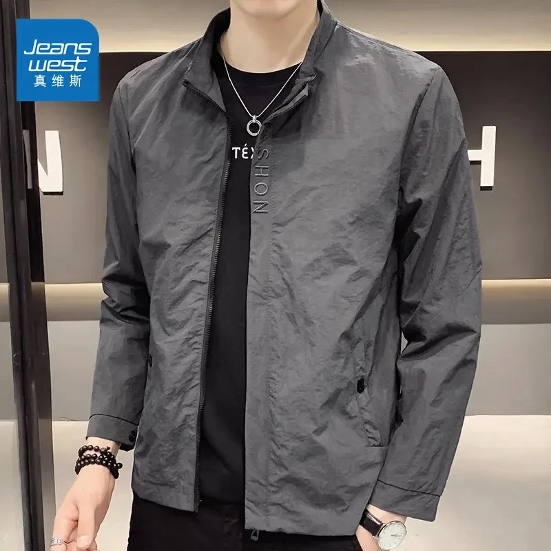 Jeanswest/真维斯休闲男士外套2025春秋潮流宽松百搭夹克立领上衣