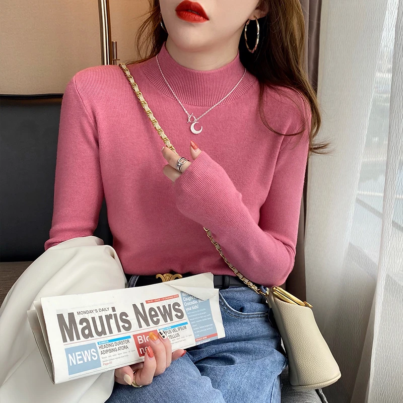 毛衣女款2025新款秋冬针织衫半高领打底内搭黑色修身长袖上衣1917