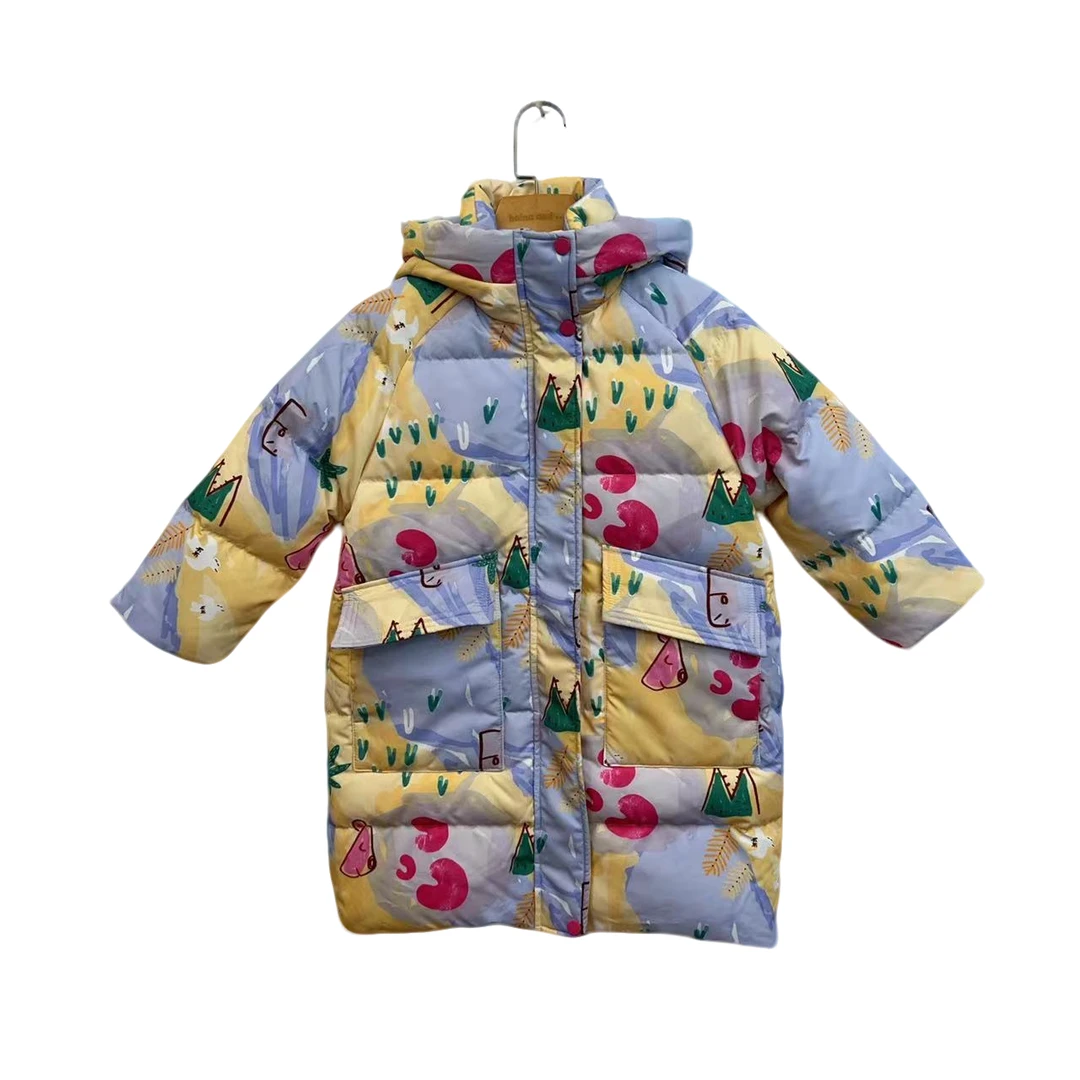 045DS反季专柜下架花朵油画女童晕染长款加厚极寒羽绒服时尚洋气