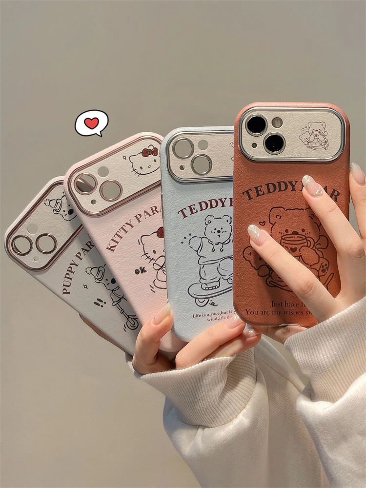 日韩ins线条小熊插画适用iPhone15苹果14新款13promax手机壳12/11