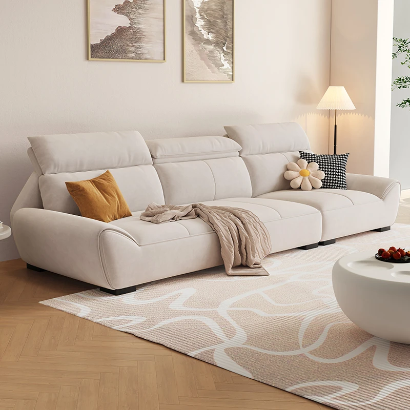 布雷尔客厅奶油风沙发高靠头现代轻奢直排小户型猫抓布布艺沙发
