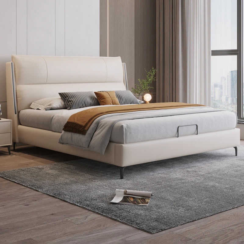 布雷尔现代简约真皮床意式极简轻奢网红大床主卧双人软床高档婚床