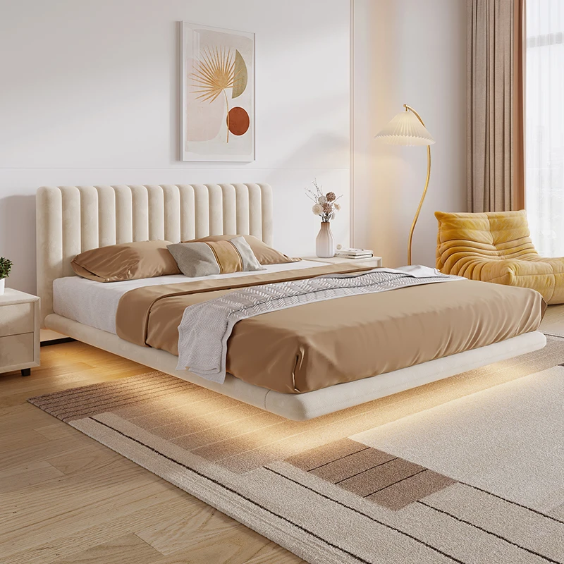 布雷尔悬浮床真皮现代简约网红1.8米主卧高端大气奶油风双人床