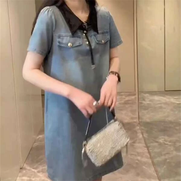 【巴韩】玲姐家6805时尚百搭宽松中式新款盘扣复减龄A字牛仔连衣裙