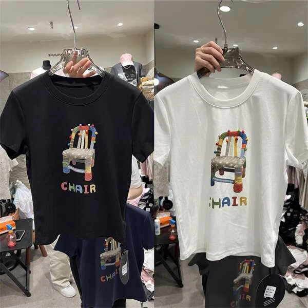 【巴韩】玲姐家9526时尚百搭韩版撞色印花图案设计洋气显瘦短袖T恤