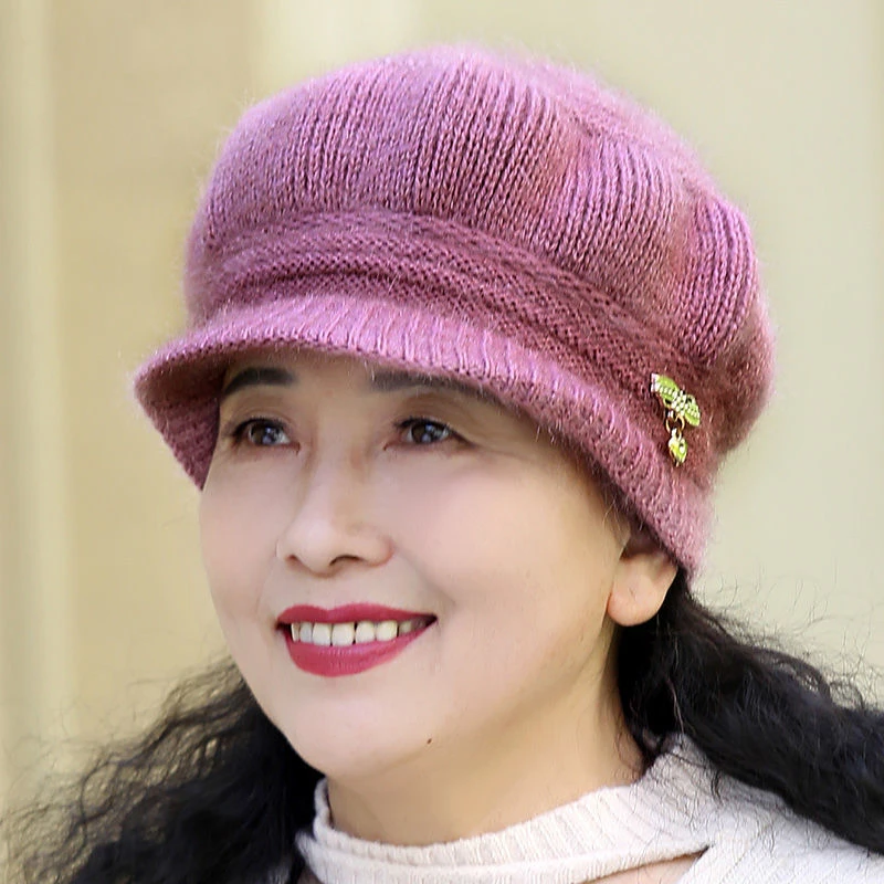 老人帽子女秋冬新款针织百搭时尚妈妈帽中老年加厚加绒保暖毛线帽