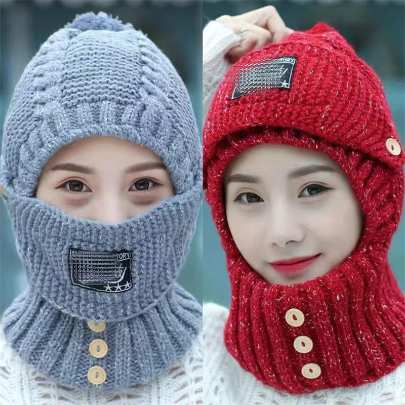 冬季新款加绒保暖骑车帽子女冬季围巾帽一体围巾带帽子一体二合一