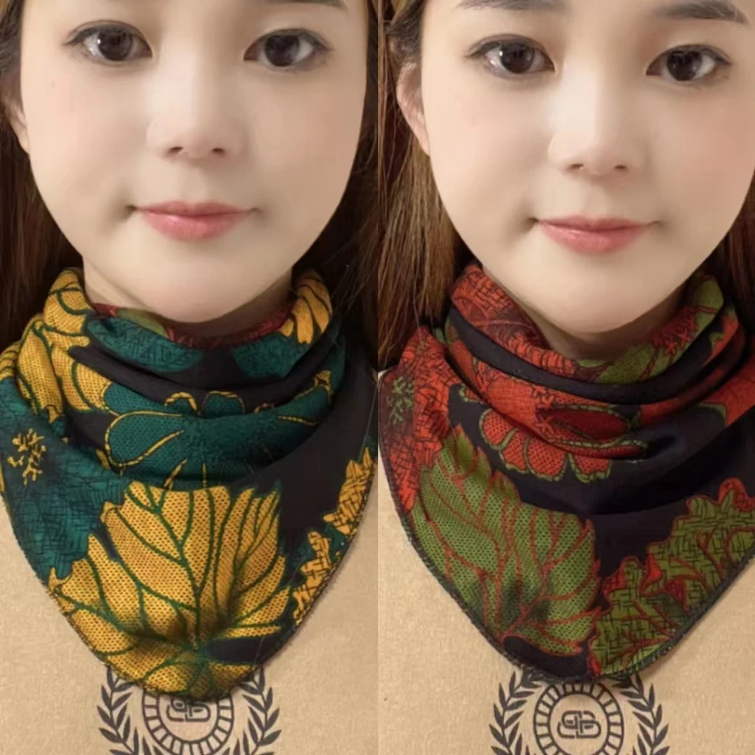 围脖女保暖三角围巾双排扣暗扣双面双花三角巾围巾韩系士女围脖