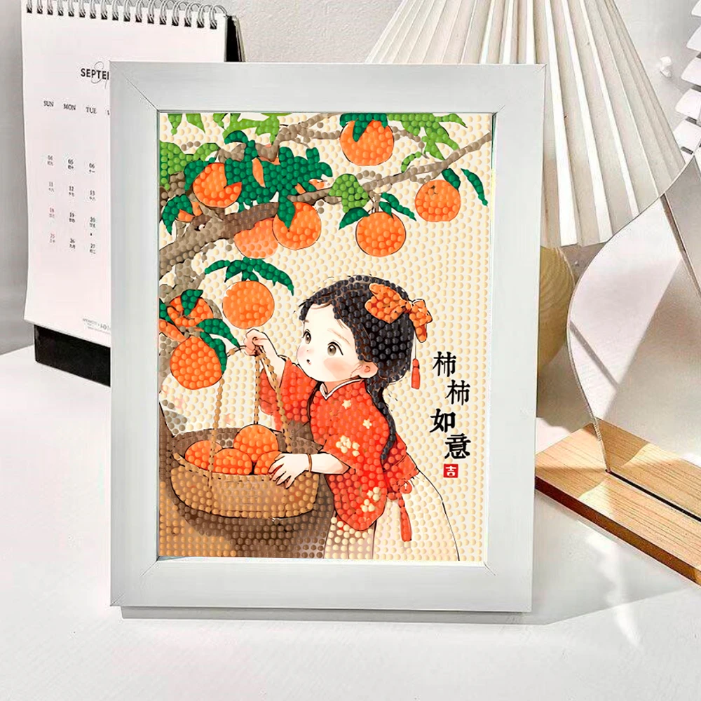 柿柿如意钻石贴画儿童手工diy材料包粘贴画摆台钻石画新年礼物