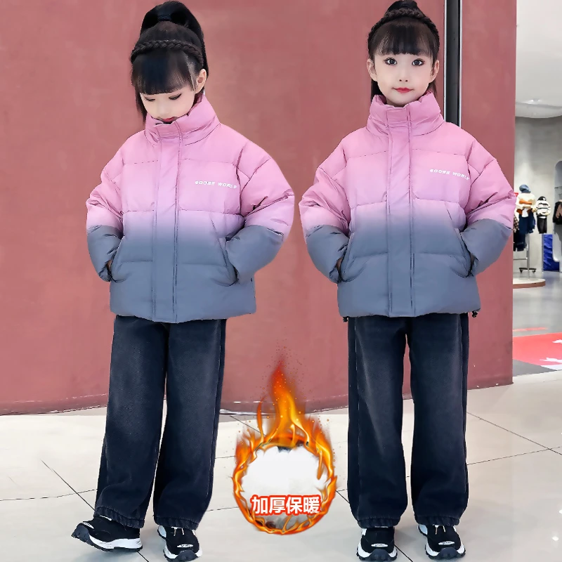 女童秋冬款外套2023新款洋气中大童冬装小女孩时髦棉衣渐变色棉袄