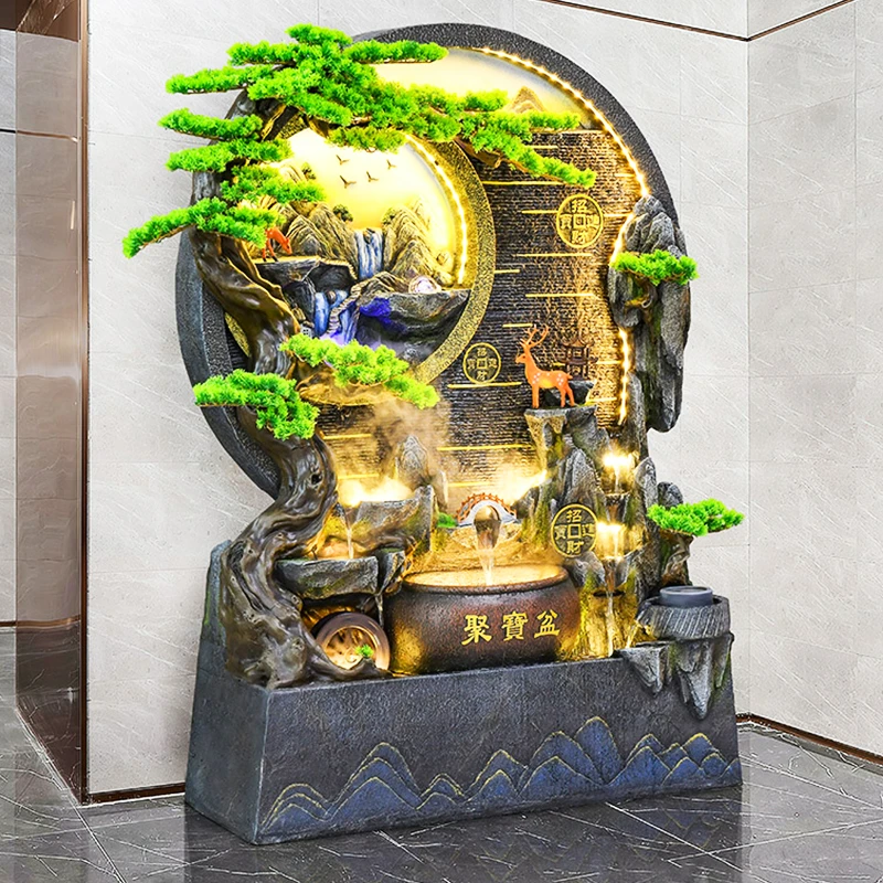 宜泉艺饭店假山水幕帘墙流水景墙影壁墙屏风隔断公司酒店开业乔迁