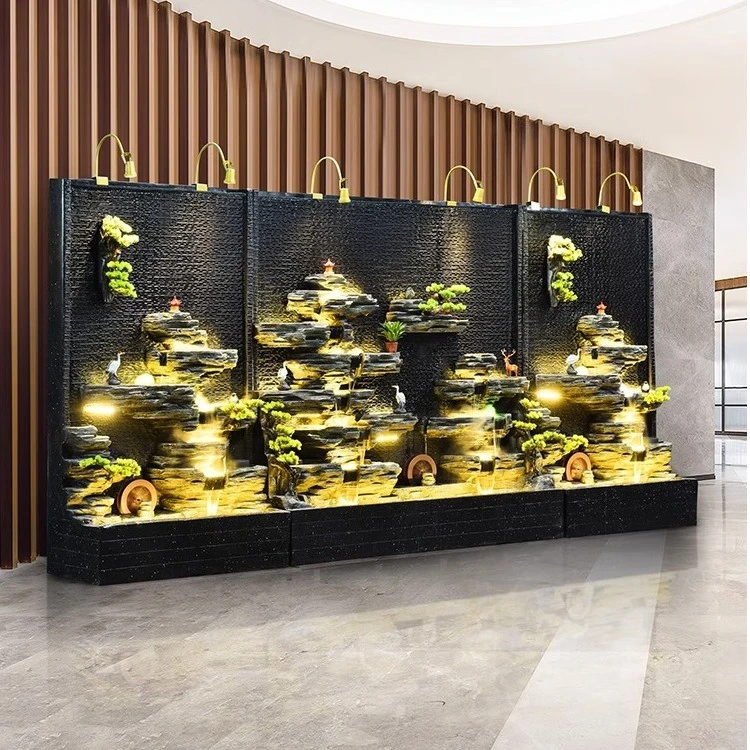 宜泉艺酒店假山水幕墙流水景墙屏风隔断饭店会所公司大堂开业乔迁