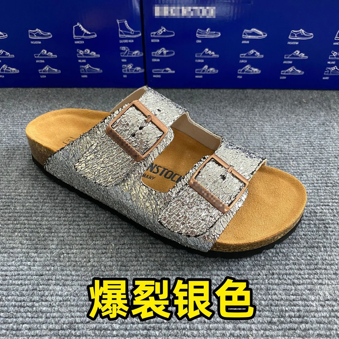 [Findme大码女鞋]全真皮厚底勃肯鞋露趾舒适沙滩凉拖鞋40-46