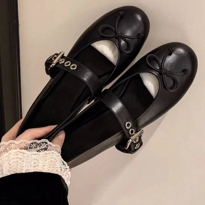 [Findme大码女鞋41-42]精致女孩蝴蝶结芭蕾舞鞋皮带扣单鞋女可爱