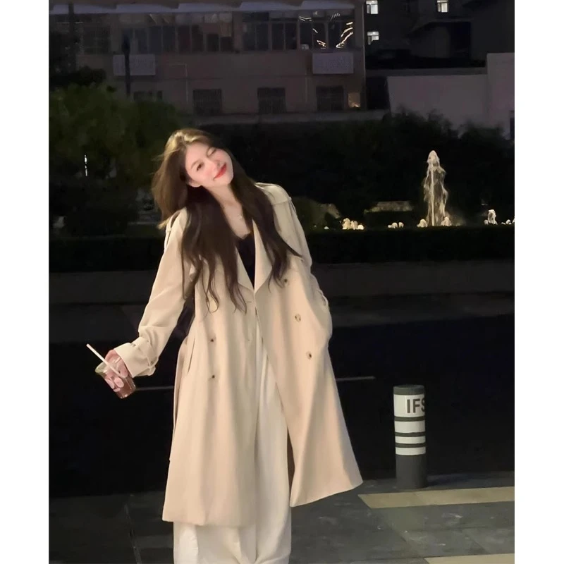 白色风衣外套女2024年春秋季新款小个子气质休闲韩版赫本风中长款