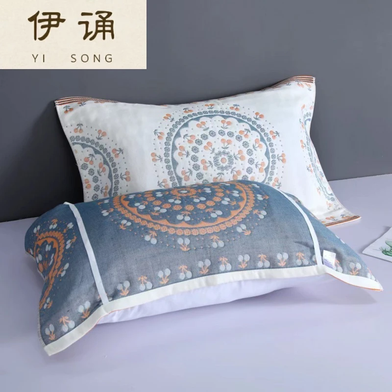 伊诵 松紧绳加厚四层棉纱布枕套防脱落大人绑带款枕巾 枕巾棉