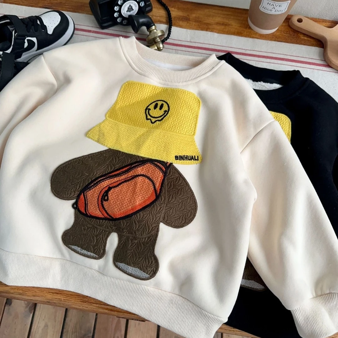童装2024冬季新款儿童秋冬黄帽加绒卫衣韩版百搭男童ZBD087