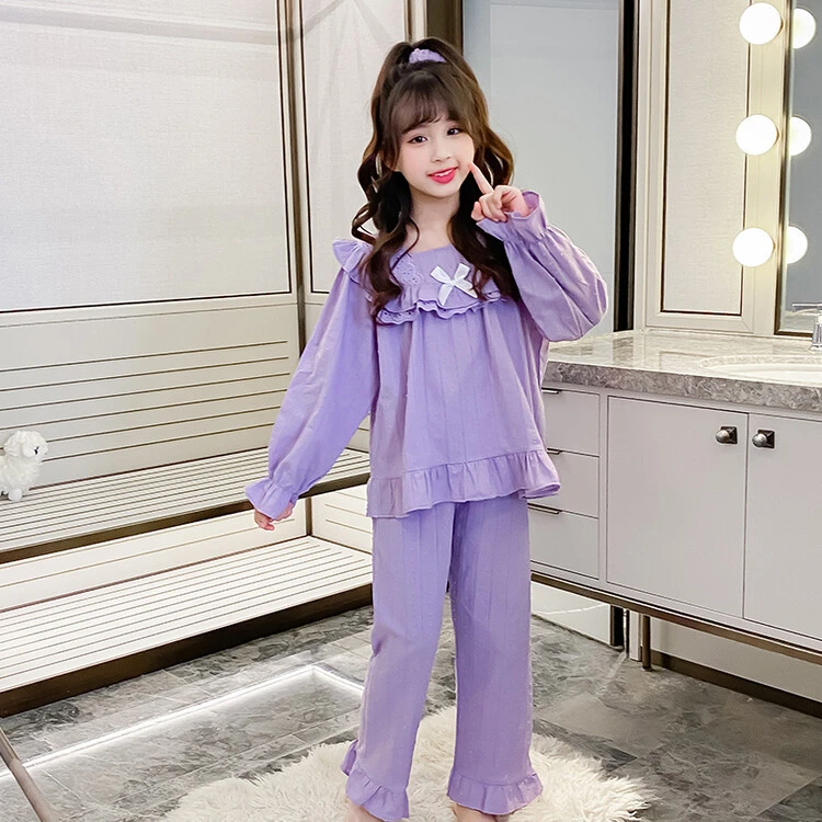 女童家居服套装春夏2025新款6-12岁15岁中大童棉制公主风春秋睡衣