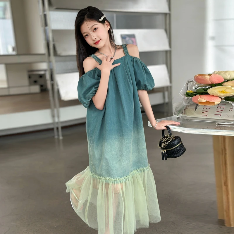 女童吊带连衣裙夏季2024新款儿童薄牛仔裙中大童女孩度假风沙滩裙