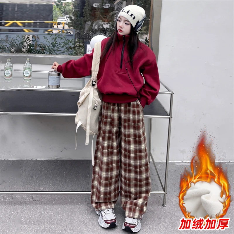 女童加绒卫衣套装秋冬2024新款中大童女孩春秋加厚休闲运动两件套