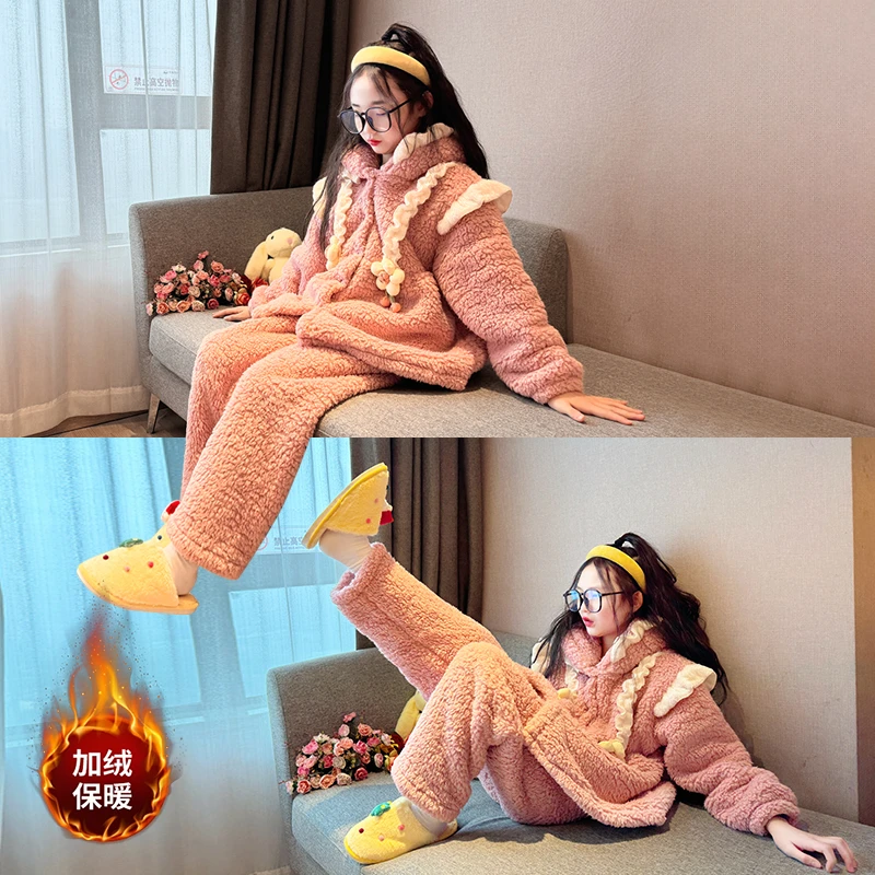 儿童睡衣珊瑚绒2025新款冬季女童加绒加厚套装女大童法兰绒家居服
