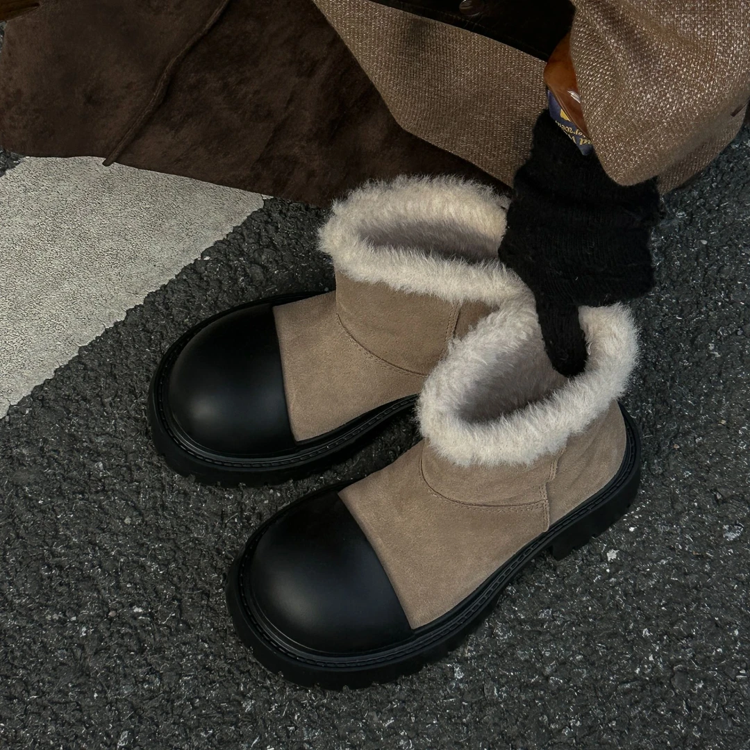 C5K3291 SGIRL TWTW大头短靴粗跟厚底英伦风马丁靴加绒中筒雪地靴