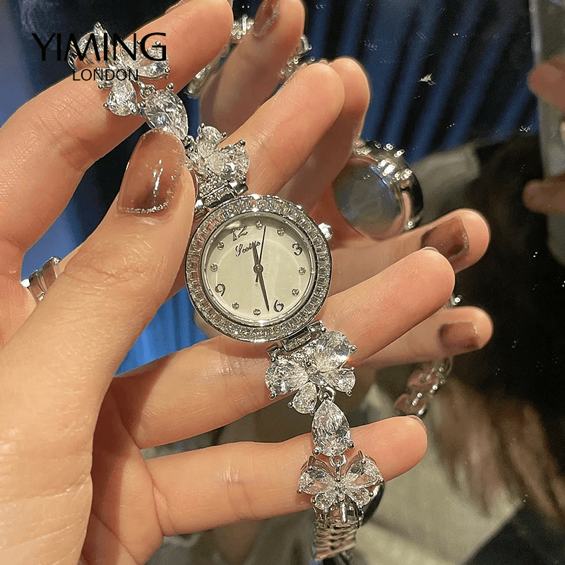 美人鱼手表女款女士时尚气质小众轻奢满钻精致百搭高颜值银色腕表