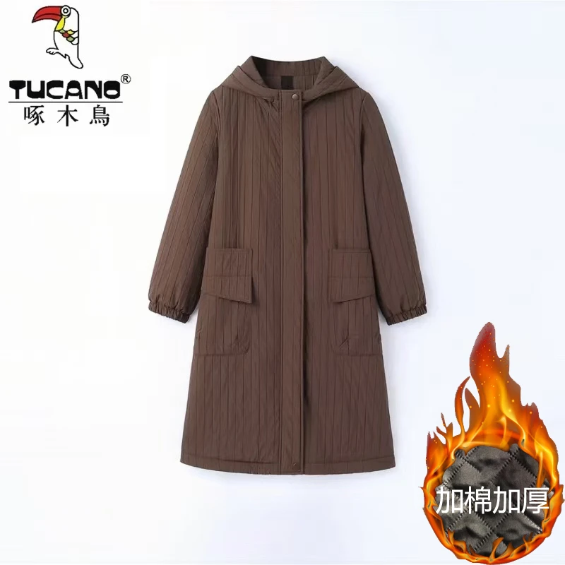 TUCANO/啄木鳥2024款秋冬简约休闲显瘦连帽中长款棉服外套8539-1