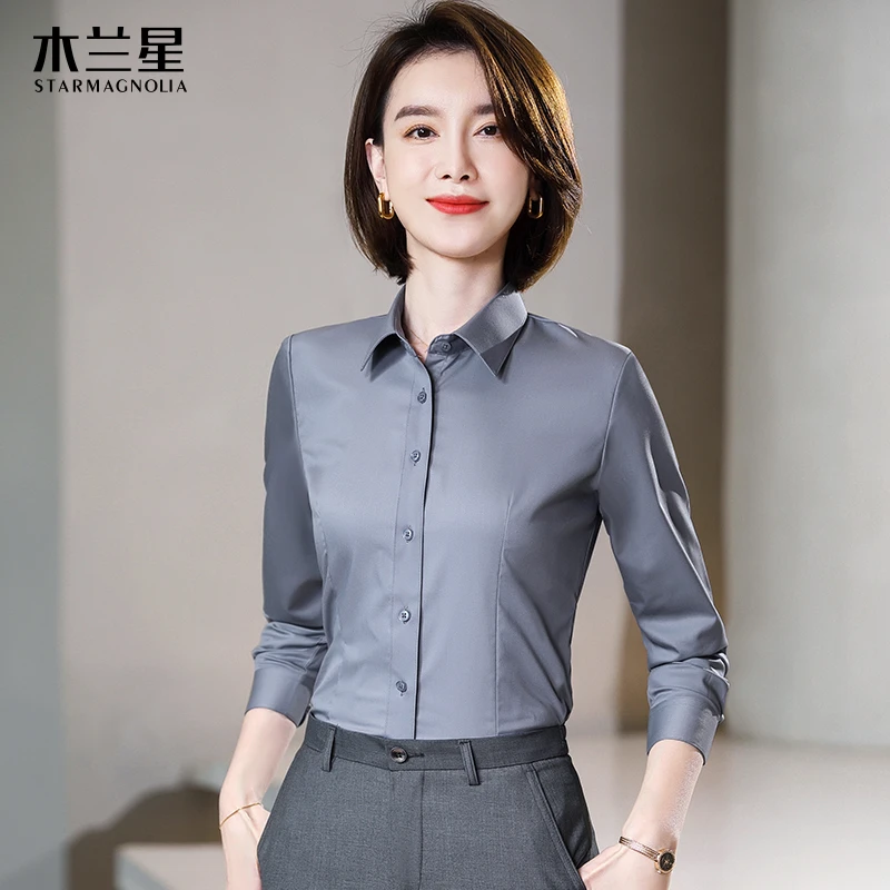 竹纤维衬衫女长袖正装气质抗皱职业高端白衬衣女士工作服修身寸衫