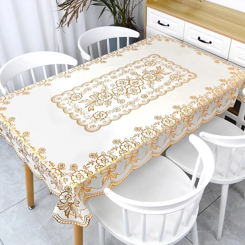 PVC防水防油免洗桌布烫金餐桌布长方形正方形台布家用茶几台桌布