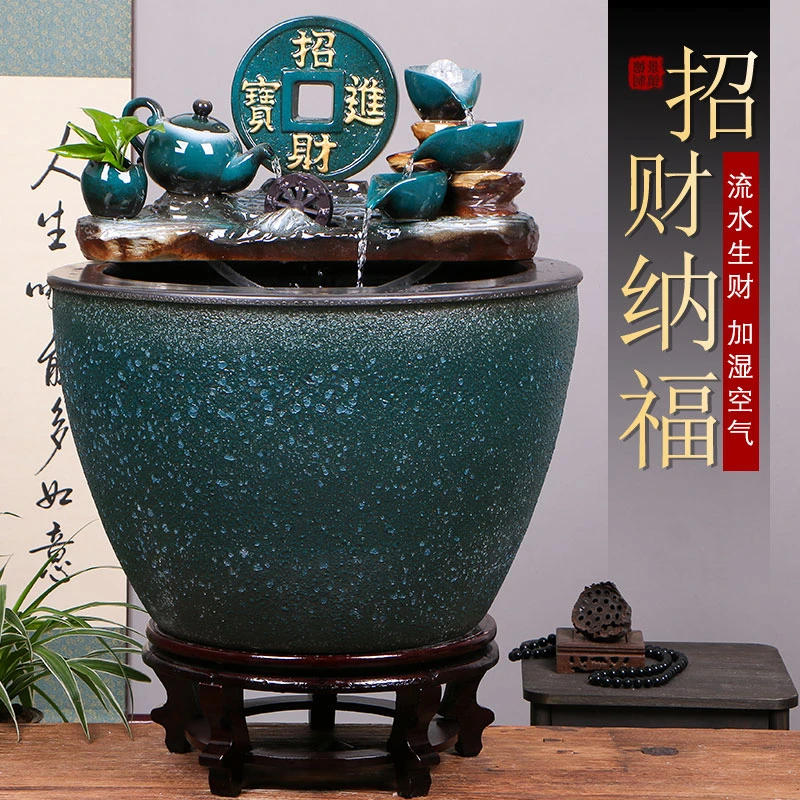 景德镇陶瓷摆件鱼缸流水喷泉家用鱼缸大号客厅加湿开业