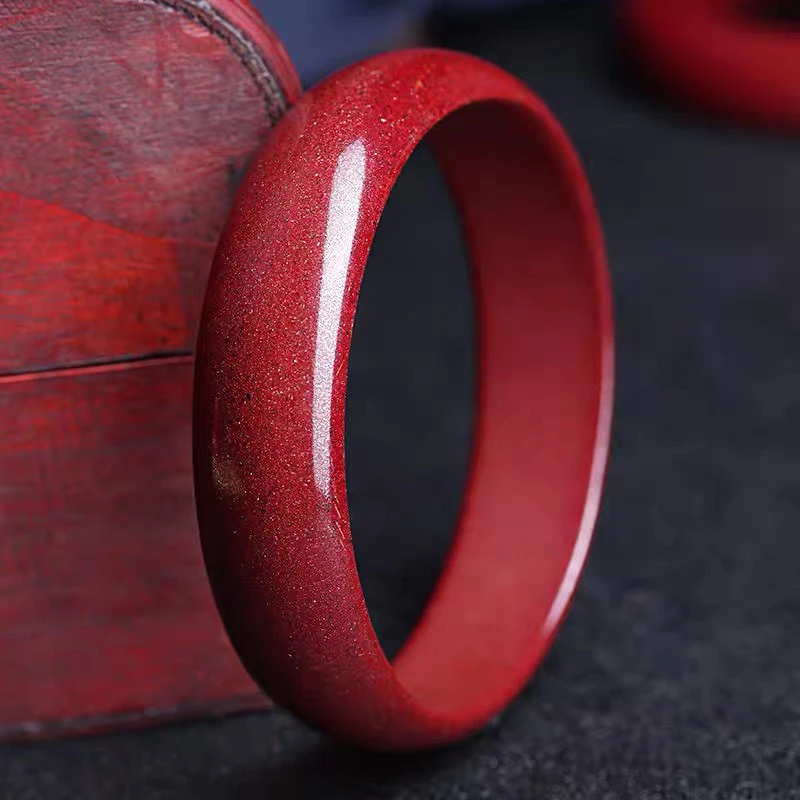 含辰砂工艺品朱砂紫金色宽版轮胎款加宽女款时尚光面贵妃镯 手镯