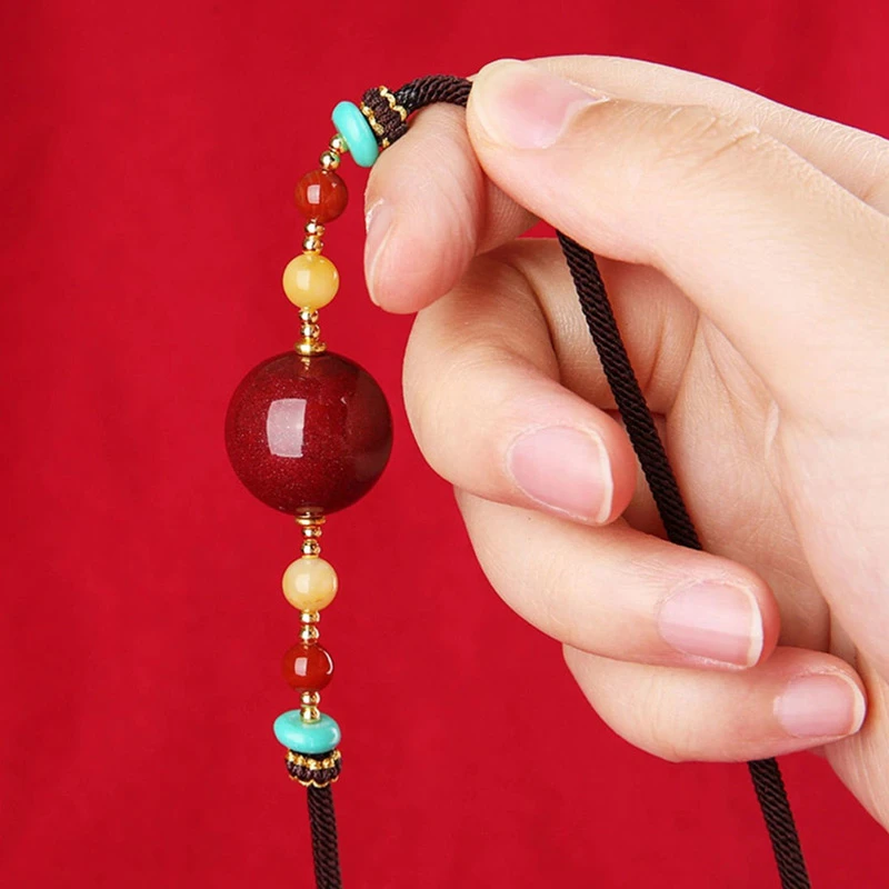 含辰砂工艺品朱砂紫金色时尚大气圆珠长款手工百搭项链设计锁骨链