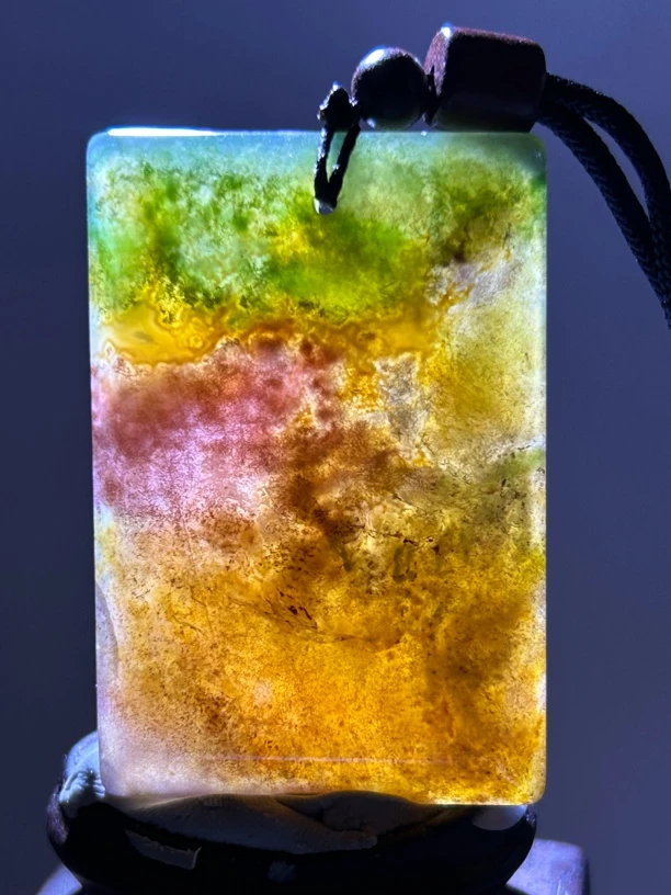 天然印度水草玛瑙吊坠多色方牌毛衣链