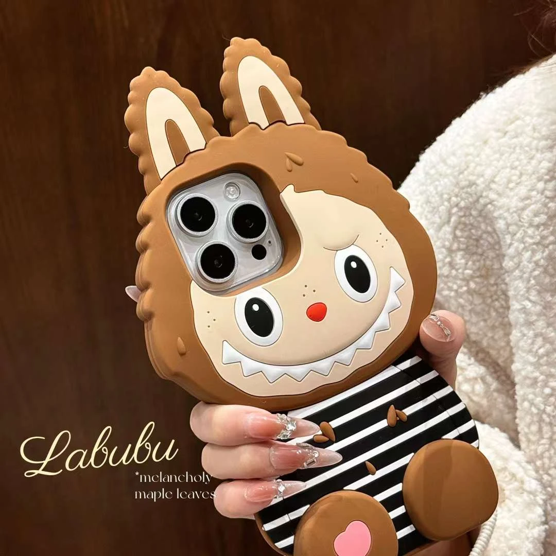 可爱硅胶条纹拉布布适用苹果15promax手机壳iphone16防摔14可坐立