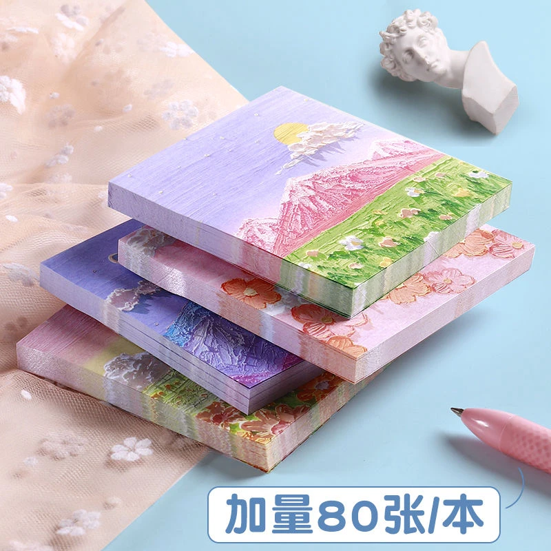 油画便利贴高颜值仙气ins风盐系粘性强贴纸风景记事备忘便条通用