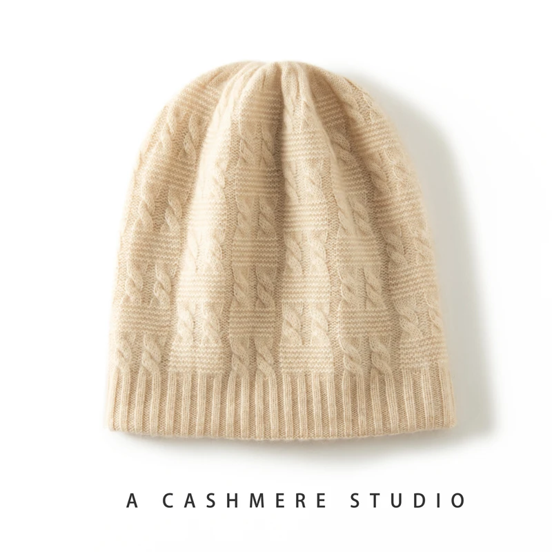 100%山羊绒帽子女秋冬季新款韩版百搭针织加厚毛线帽显脸小护耳男