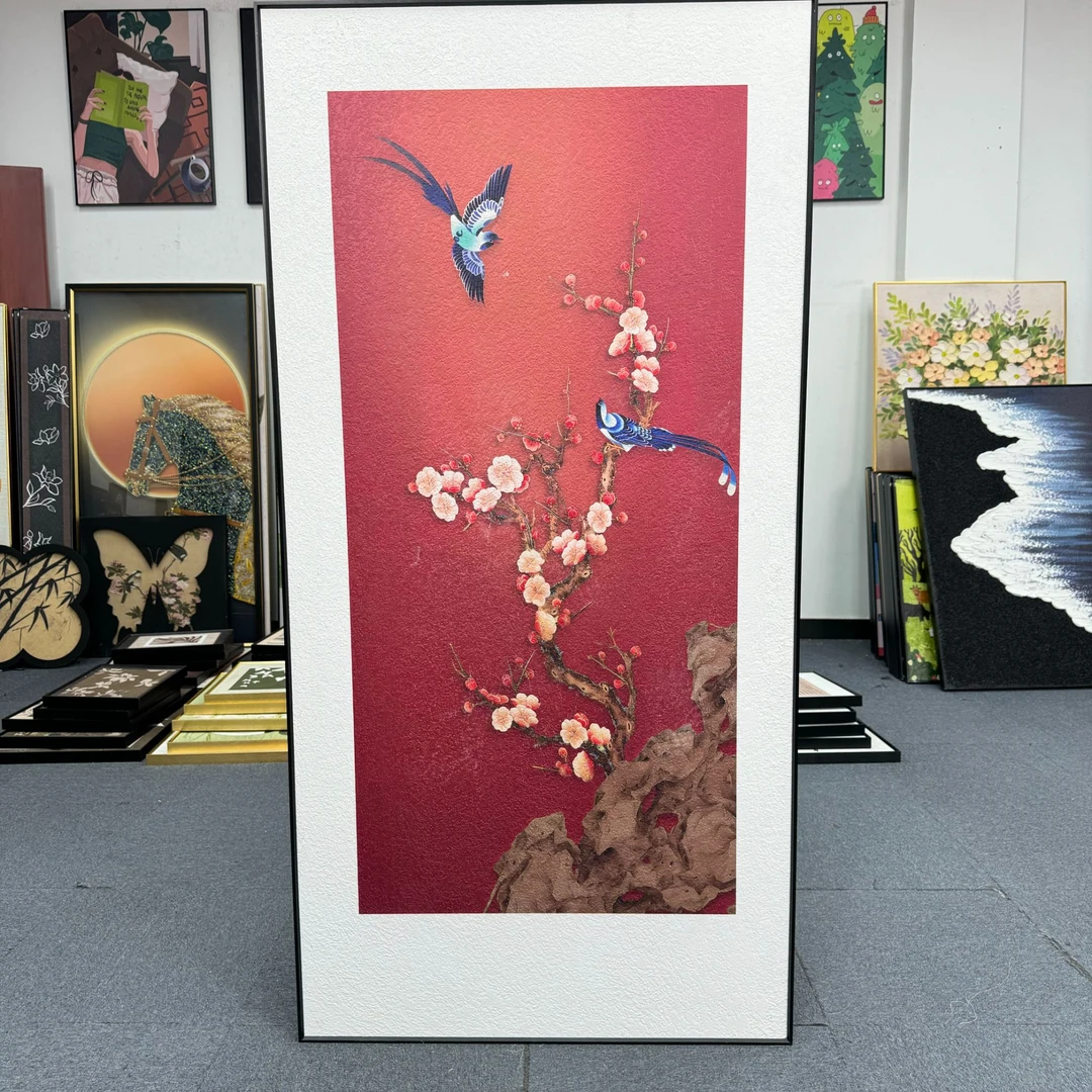 喜气盈门玄关画新中式竖版寓意好花鸟挂画走廊过道高级感画80160