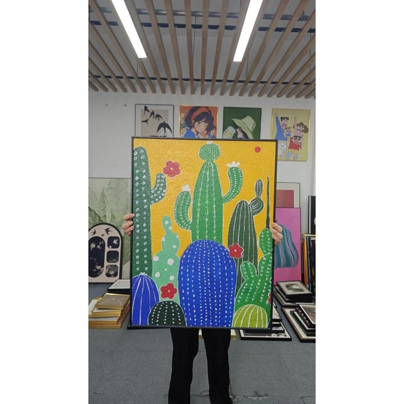 砂岩装饰画仙人掌绿色餐厅画北欧艺术小清新森林植物风景画6080