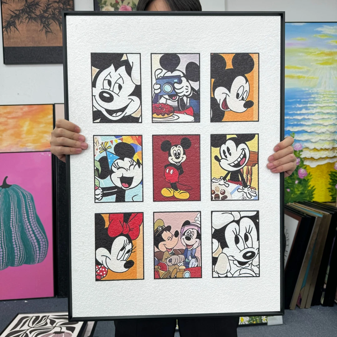 现代卡通米老鼠砂岩高级感客厅沙发背景墙装饰画5070