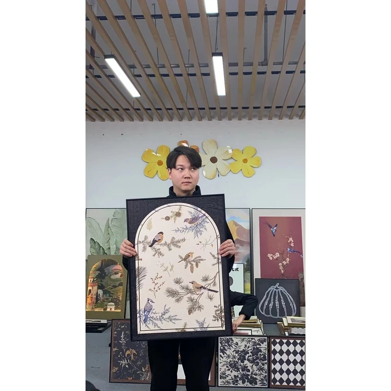 新中式法式中国风免打孔送礼桌面摆画斗柜法式奶油挂画沙发5070