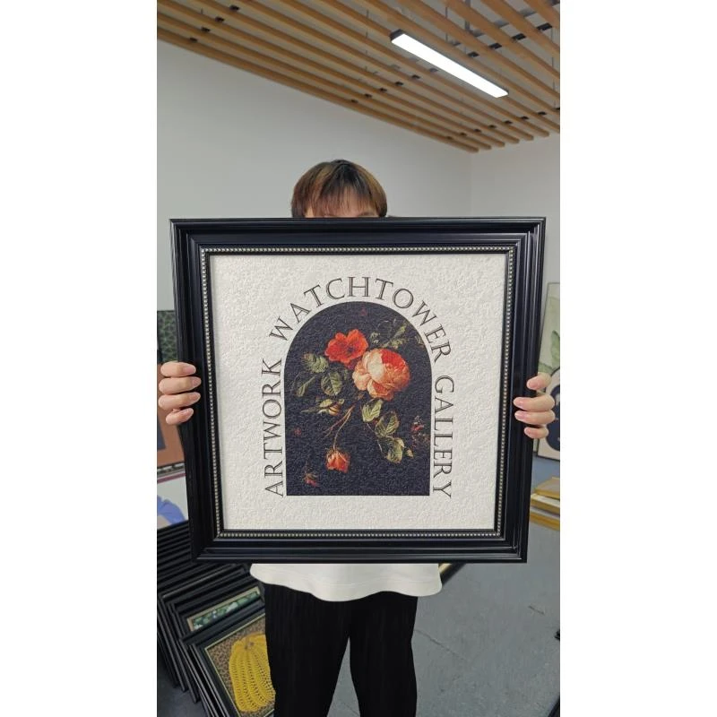 砂岩欧框玫瑰欧式复古装饰画文艺高级感玄关卧室壁画装饰画5050