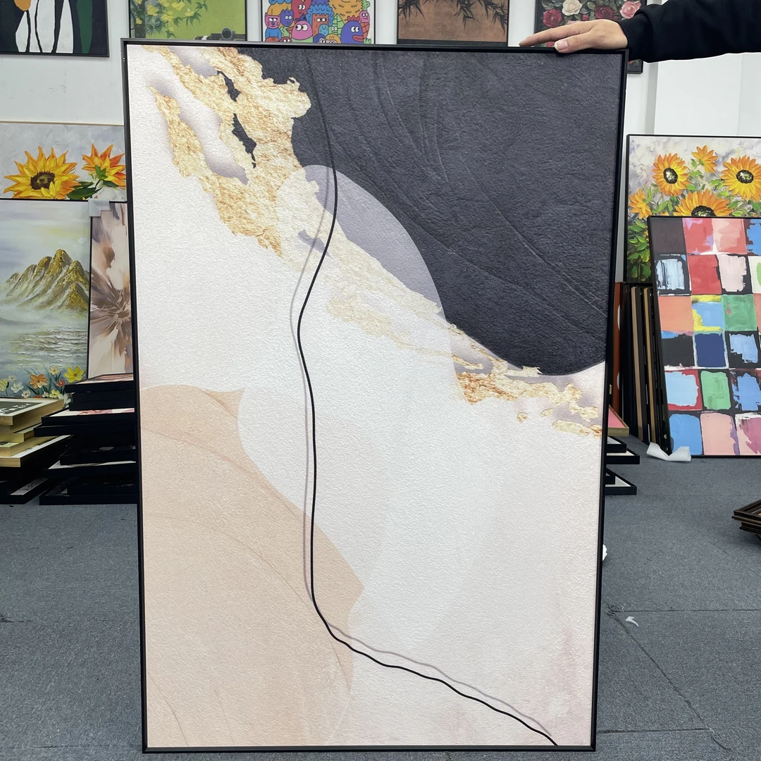 现代简约黑白客厅装饰画抽象线条玄关画高级感沙发背景画80120