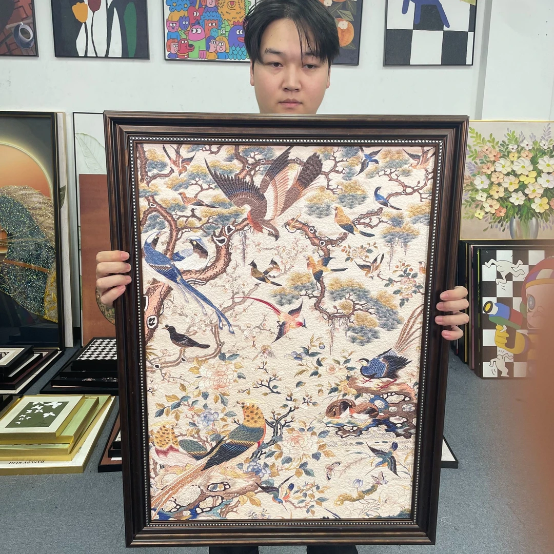 法式中古风餐厅《花鸟祥和图》装饰画新中式客厅挂画复古艺术6080
